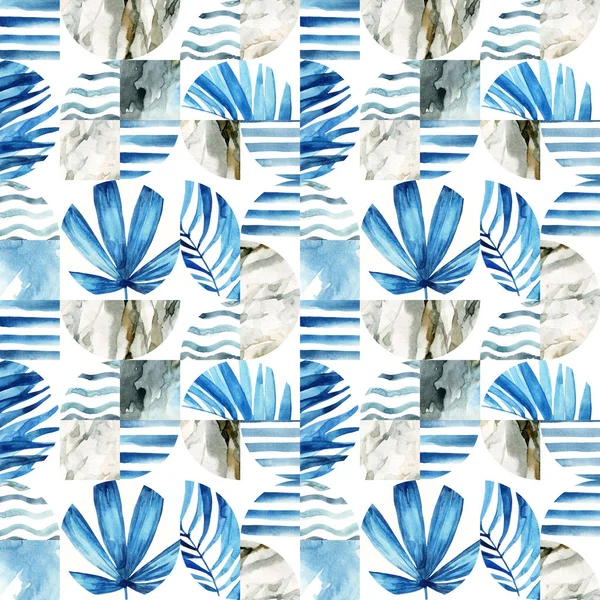 Motif Géométrique Abstrait Sans Couture Feuilles Tropicales Vagues Rayures Demi — Photo