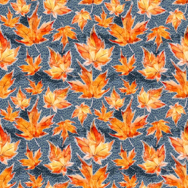 회색 그런 지 배경에 가을 단풍 나무 잎의 꽃 원활한 패턴 — 스톡 사진