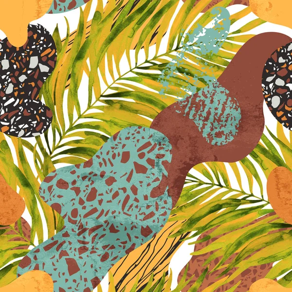 동물 무늬가 가득 한 열 대 수채류의 나뭇잎 — 스톡 사진