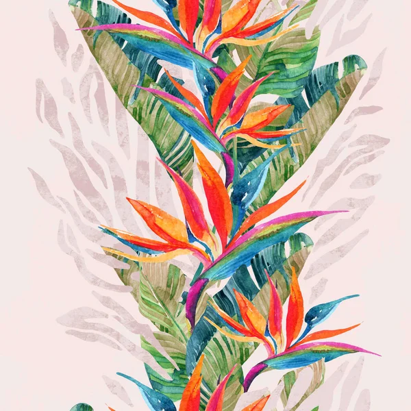 수채화, 나뭇잎, 동물 무늬가 솔기없는 무늬 — 스톡 사진