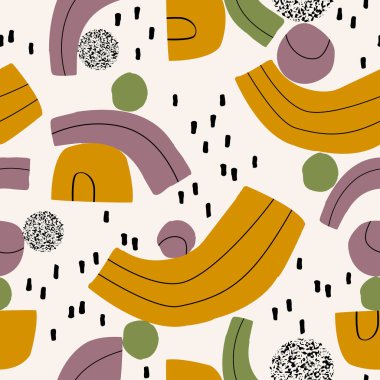 Pastel renklerde havalı renkli sanat kolajı, modern tarz. Soyut şekiller, element vektör çizimi. Karalamalı organik, doğa geometrik şekiller, beyaz arkaplanda kumlu grunge dokusu.