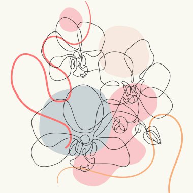 Güzel orkideler sanat eserleri. Basit şekil ve çizgilerle çizilmiş egzotik çiçekler. Tropikal orkidelerin kesintisiz çizimleri. El çizimi vektör çiçek çizimi