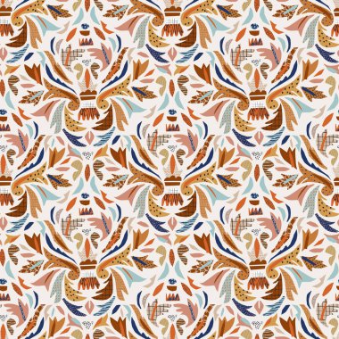 Kağıt kesiği, pürüzsüz süs deseni. Modern tasarım barok tarzından esinlenilmiştir. El yazısıyla çizilmiş şekiller, karalamalar. Vektör kolajı illüstrasyonu