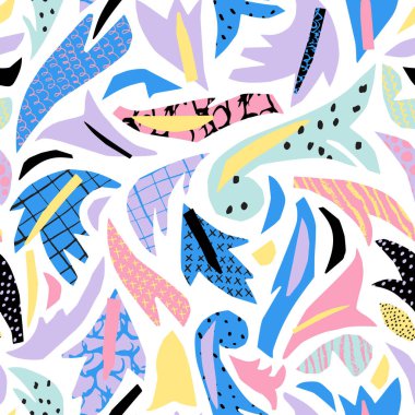 Kağıt kesiği, pürüzsüz süs deseni. Modern tasarım barok tarzından esinlenilmiştir. El yazısıyla çizilmiş şekiller, karalamalar. Parlak eğlence havasında vektör kolajı