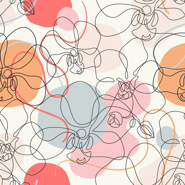Beautiful Orchids Line Art Seamless Pattern Exotic Flowers Drawing Simple — Stock Photo, Image