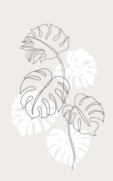 Minimale Concetto Arte Botanica Tropical Monstera Lascia Silhouette Line Art — Foto Stock