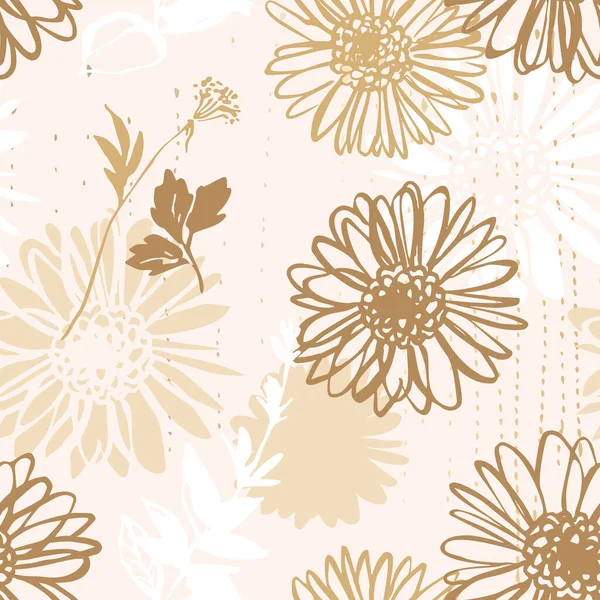 Abstract Chamomile Flower Seamless Pattern Golden Colors Beautiful Floral Background — Stock Photo, Image