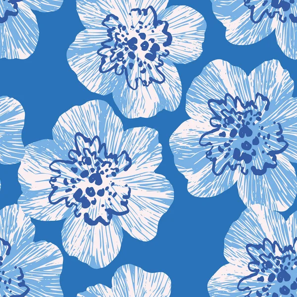 摘要山楂花的背景轮廓 植物无缝图案 最小的花卉手绘草图 纺织品设计用矢量植物学图解 — 图库照片