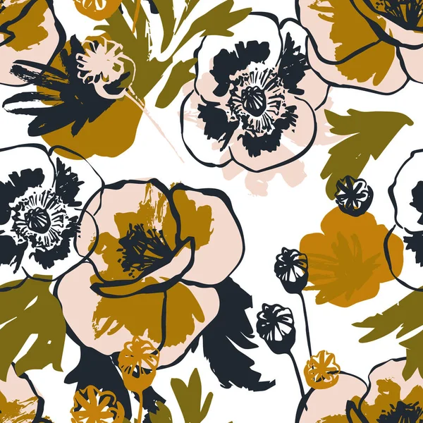 Αφηρημένη Παπαρούνα Λουλούδι Αδιάλειπτη Μοτίβο Χρυσά Χρώματα Όμορφο Φόντο Λουλουδιών — Φωτογραφία Αρχείου