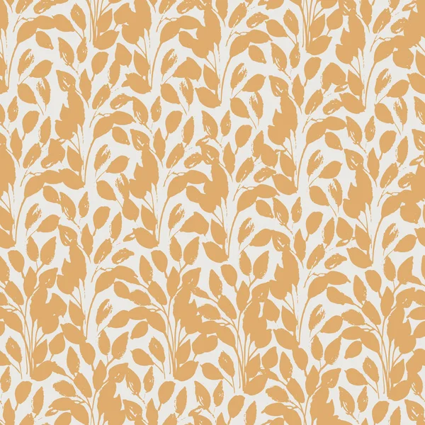 Abstract floral graphic seamless pattern in golden colors. Organic twigs with leaves silhouettes background. Small twigs repeat. Vector botanical illustration for wallpaper, wrapping, textile, fabric