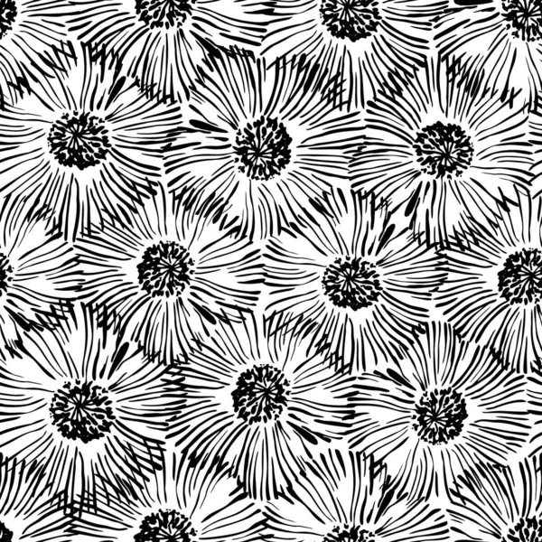 抽象的な花のシームレスパターン 手描きの黒い花の背景 ファブリック 壁紙などの装飾アートイラスト — ストック写真