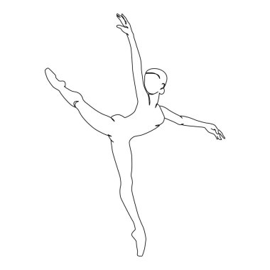 Dans eden kadın sürekli beyaz arka planda izole edilmiş tek bir çizgi çiziyor. Bale dansçısı vücut özgürlüğü kavramı. Minimum balerin posteri baskısı. Çizgi çizimi tasarım vektörü grafik çizimi