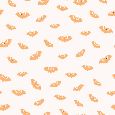 Cute bat flat seamless pattern. Happy Halloween party print with flying bat silhouette. Vector illustration for holiday wrapping, kids fabric, holiday decoration, textile, wallpapers, background