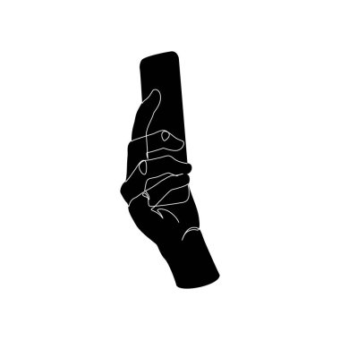 El ele tutuşan akıllı telefon beyaz arka planda izole edilmiş resim çizimi için en az bir çizgi. Sosyal medyada akıllı telefon sörfü, video kesintisiz çizgi sanatı. Vektör İllüstrasyonu.