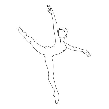 Dans eden kadın sürekli beyaz arka planda izole edilmiş tek bir çizgi çiziyor. Bale dansçısı vücut özgürlüğü kavramı. Minimum balerin posteri baskısı. Çizgi çizimi tasarım vektörü grafik çizimi
