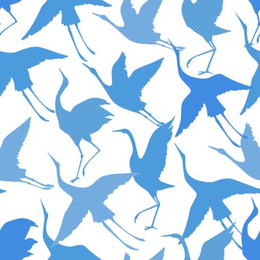 Soyut Asya turna kuşu silueti, kusursuz desen. Japon dalıcı kuş silueti arka plan. Doğu geleneksel tarzından esinlenilmiş vektör sanatı illüstrasyonu