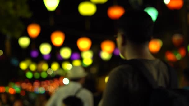Beautiful Blur Background Bokeh Lights Lantern Night Hoi Old Town — Stock Video