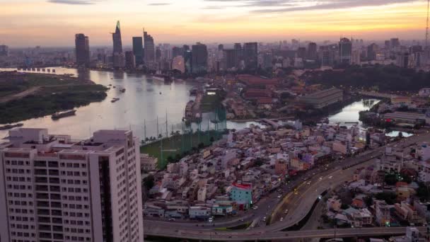 Timelapse Paisaje Puesta Sol Noche Ciudad Chi Minh Sai Gon — Vídeos de Stock