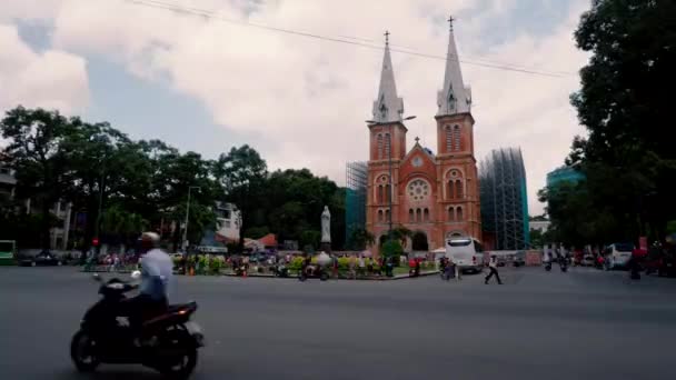 Timelapse Notre Dame Katedrali Vietnam Dili Nha Tho Duc Lisanslı — Stok video