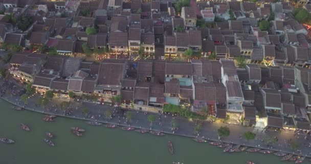 Luchtfoto Van Hoi Een Oude Stad Oude Stad Hoian Nacht — Stockvideo