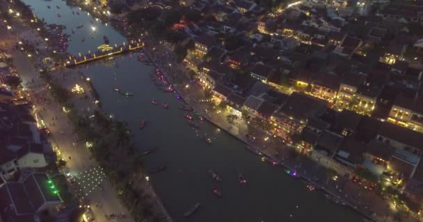 Luchtfoto Van Hoi Een Oude Stad Oude Stad Hoian Nacht — Stockvideo
