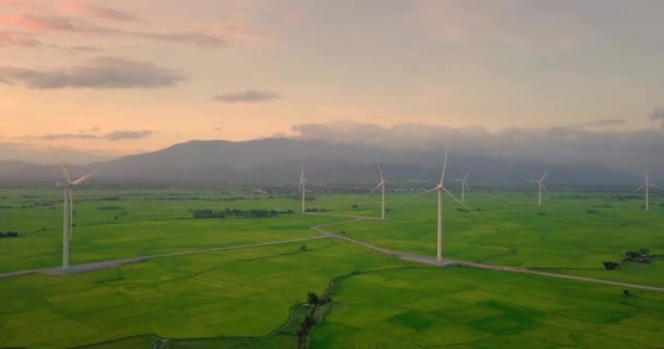 Wind Turbines Farm Agricultural Fields Blue Sky Turbine Green Energy — Stock Video