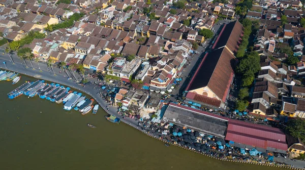 Hoian Pazar Panoraması Havadan Görünümü Hoi Eski Bir Şehir Veya — Stok fotoğraf
