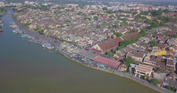 Panorama Del Mercado Hoian Vista Aérea Hoi Casco Antiguo Ciudad — Vídeos de Stock