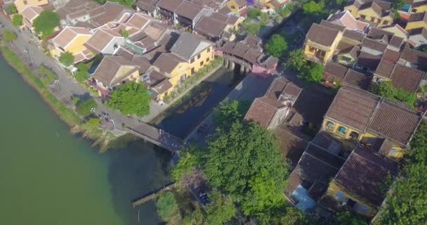 Havadan Görünümü Panorama Chua Cau Pagoda Köprü Veya Japon Kapalı — Stok video