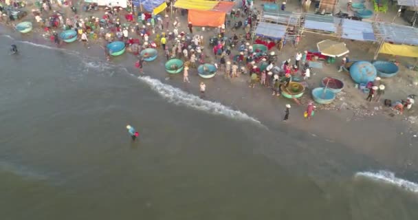 Vista Superior Vista Aérea Mercado Porto Pesca Drone Royalty Imagens — Vídeo de Stock