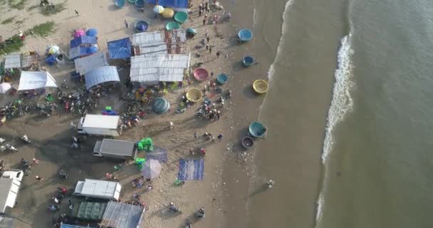 Vista Superior Vista Aérea Mercado Porto Pesca Drone Royalty Imagens — Vídeo de Stock