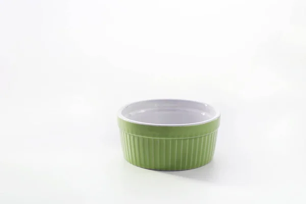 Фарфоровый Суфле Ramekin Блюдо Изолированы Белом Фоне — стоковое фото