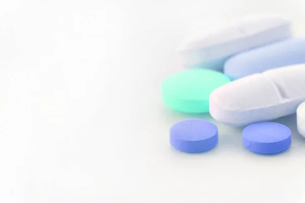 Egy Rakás Gyógyszer Háttér Színes Tabletták Kapszulák — Stock Fotó