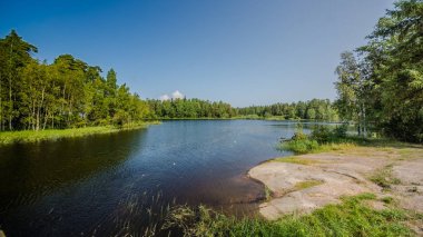 Valaam Adası üzerinde görüntüleyin. Ladoga Gölü kuzeyinde. Karelya Cumhuriyeti. Rusya Federasyonu