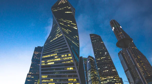 Moscow City Felhőkarcoló Moszkva Nemzetközi Üzleti Központ Twilight Time Moszkva — Stock Fotó