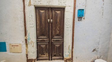 Hammamet Medine sokakları mavi duvarlarla. Tunis, Kuzey Afrika