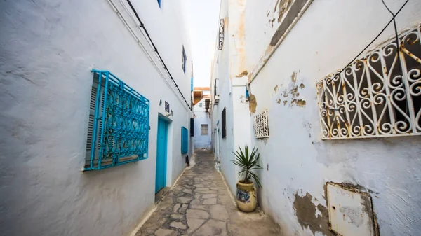 Hammamet Medina Calles Con Paredes Azules Túnez Norte África — Foto de Stock