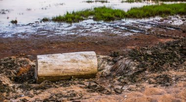 Körfezde kumlu plaj ve günbatımı
