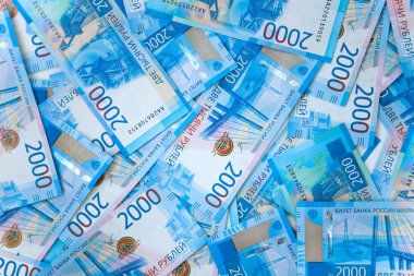 Para Rus banknot para birimi Rublesi arka plan. nominal değeri iki bin. Yeni bilet banka Rusya. Yakın çekim. Zengin kavramı