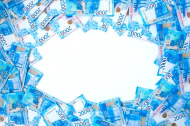 Para Rus banknot para birimi Rublesi arka plan. nominal değeri iki bin. Yeni bilet banka Rusya. Yakın çekim. Zengin kavramı