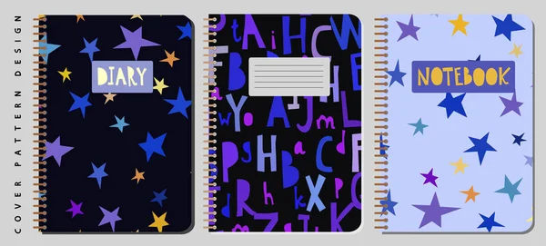 ノートや日記の表紙デザイン印刷含まれているシームレスなパターンを持つ コピーブック パンフレットや学校 ベクトル ストック イラスト — ストックベクタ