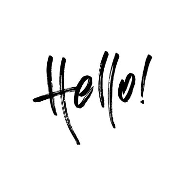 Merhaba. Modern fırça hat. El yazısı mürekkep yazı. Harfler beyaz boyalı fırça. Tebrik kartı. Greteng kartları için afiş, poster tasarımı için ifade. Vektör çizim hisse senedi vektör.