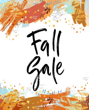 Sonbahar satış fırça yazı. Tebrik kartları, afiş, poster tasarımı için sonbahar sezonu ifade için. Modern fırça kalem hat ve sonbahar yaprakları arka plan el yazısı. Vektör çizim hisse senedi vektör.