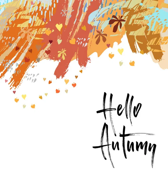 Hello Autumn Brush Lettering Fall Greting Cards Banners Autumn Season — Stock Vector