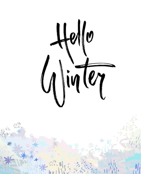 Hola letras de cepillo de invierno . — Vector de stock