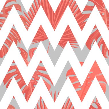 Tropikal yaprak zikzak seamless modeli ile yaşam mercan.