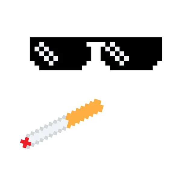 Glasses pixel vector icon Pixel Art boss or gangster Glasses of Thug Life Meme and smoke. — Stock Vector