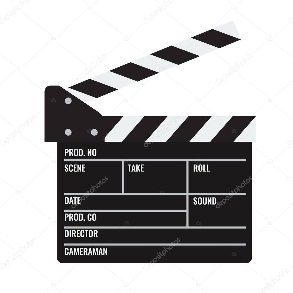 Opened Cinema or film clapper. Illustrated vector.