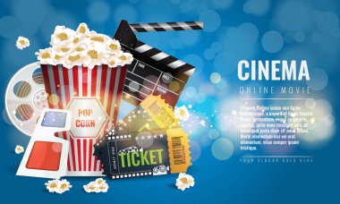 Film endüstrisi için reklam düzeni şablonu. Film ya da film sektörü unsurları.