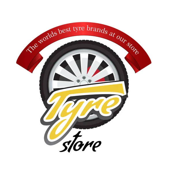 Loja de pneus ou logotipo de reparação com fita vermelha. Vetor de design de estilo de cor moderna, sólida e plana . —  Vetores de Stock